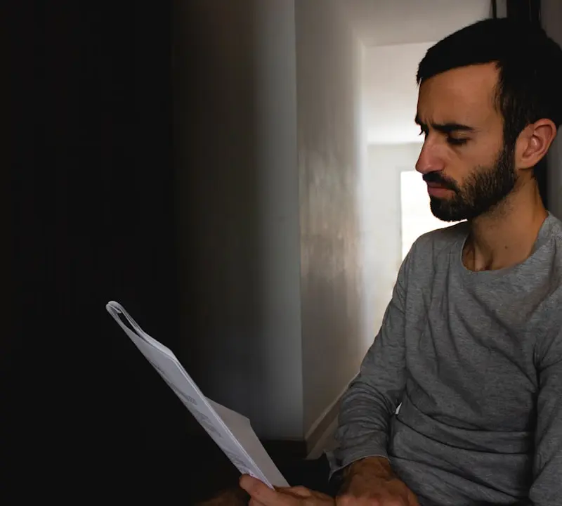 man in gray crew neck shirt holding white printer paper